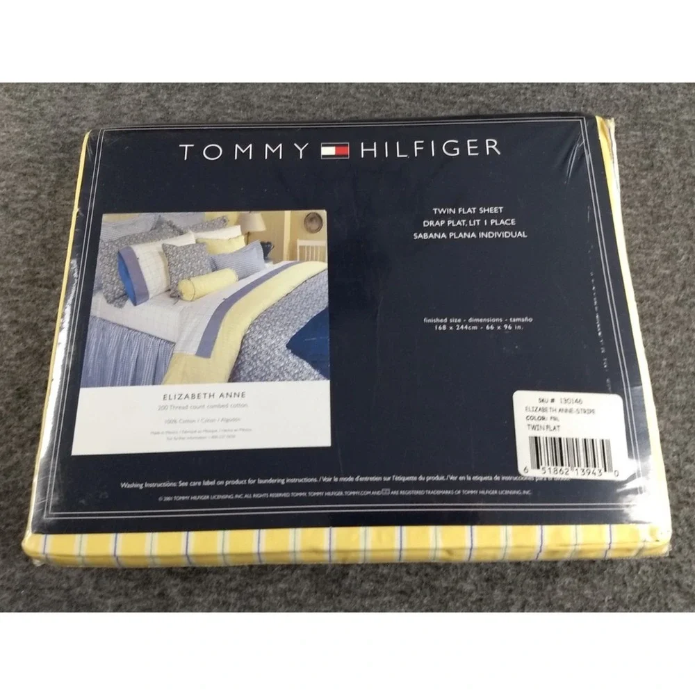 Tommy Hilfiger Twin Flat Sheet Cotton Elizabeth‎ Anne Floral Yellow Stripe NEW
